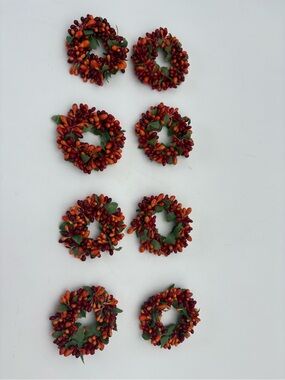 Set of 8 Mini Autumn Berry Beaded candle Wreaths - set of 8